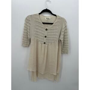 Selfie Couture Layered Knit Tunic Top‎ Beige Boho Button Front Women M/L Flowy